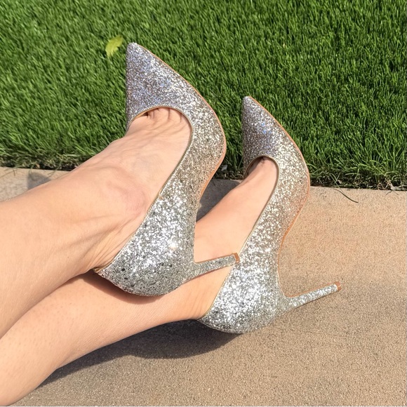 Marc Fisher Silver Glitter Pumps Pointed Toe Stiletto Wedding Party Heals 7.5 - Picture 9 of 12
